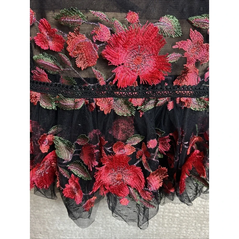 Marchesa‎ Notte Red Embroidered Tea Length Fit Flare Flower Dress Sz 6 NWT